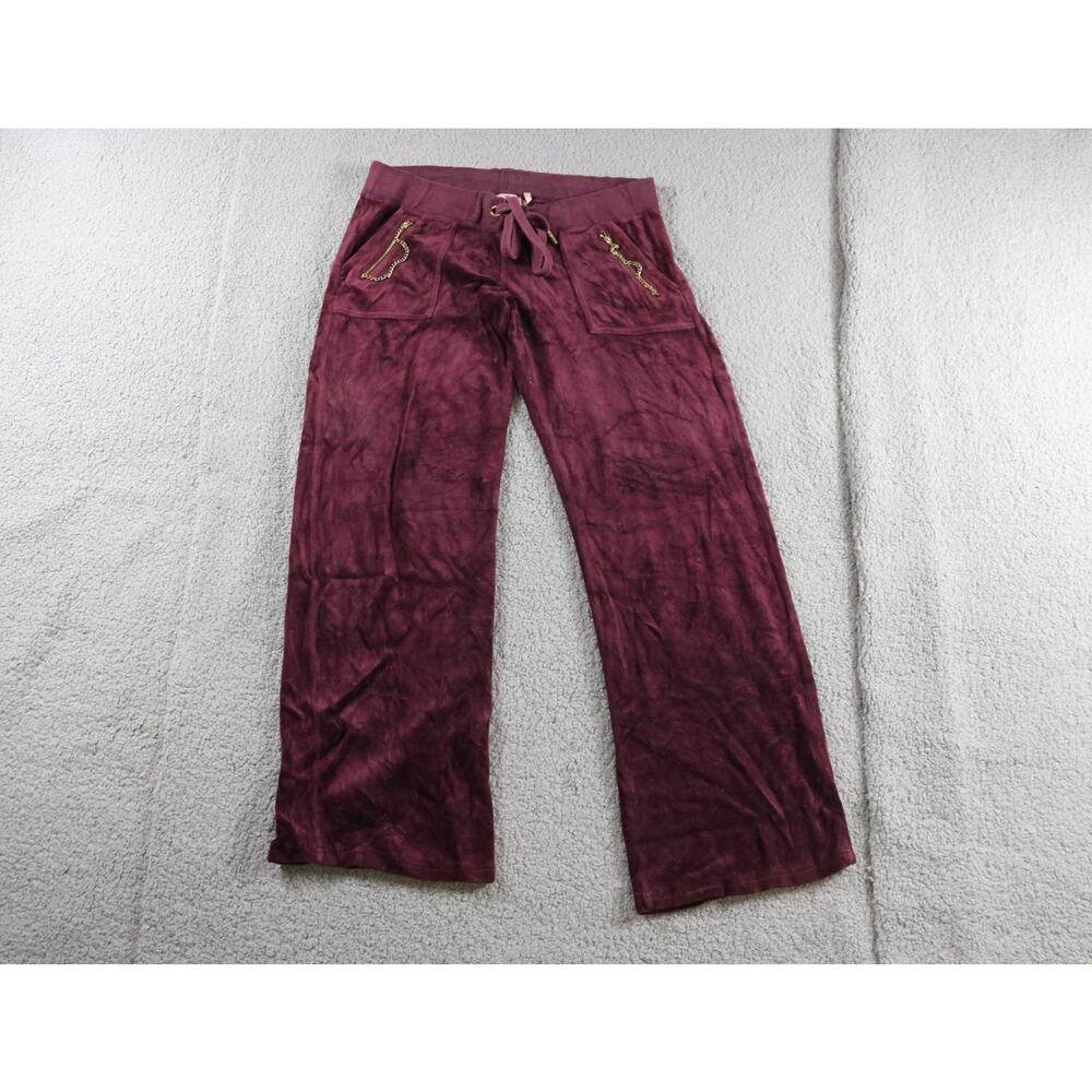 Juicy Couture Pants M Red Drawstring Gold Color Zipper Sweatpants Vintage USA